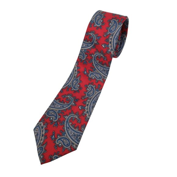 Christian Dior Red Blue Paisley All Silk Tie Classic Timeless Office - Picture 1 of 8